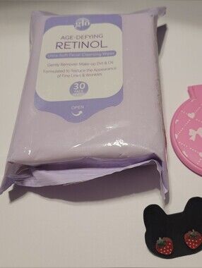 Pink Compact Mirror with Strawberry Earrings And Wipes